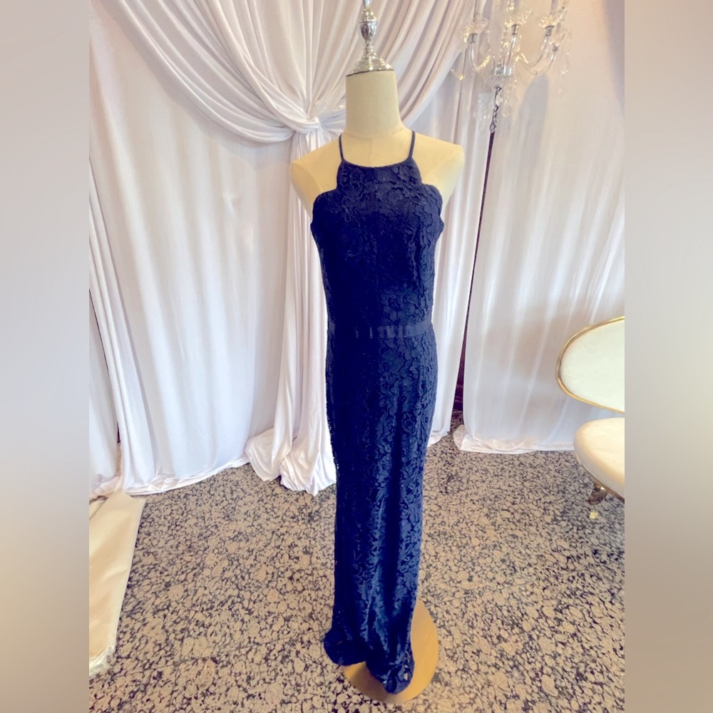 Navy long evening dress
